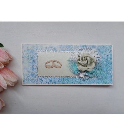 Rahataskuga pulmakaart "Elegantne rohekas sinine"